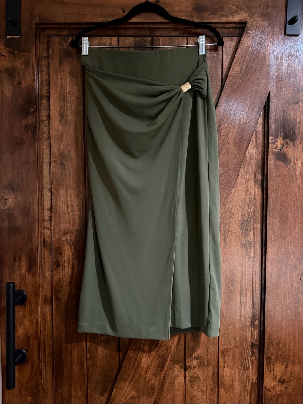 Ann Taylor Petite Hardware Embellished Wrap Midi Skirt - Picture 4 of 8